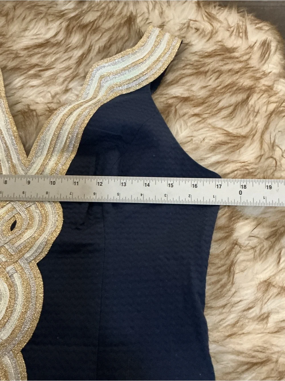 Lilly Pulitzer Navy Sleeveless V-Neck Mini Dress with Ivory Embellished Trim